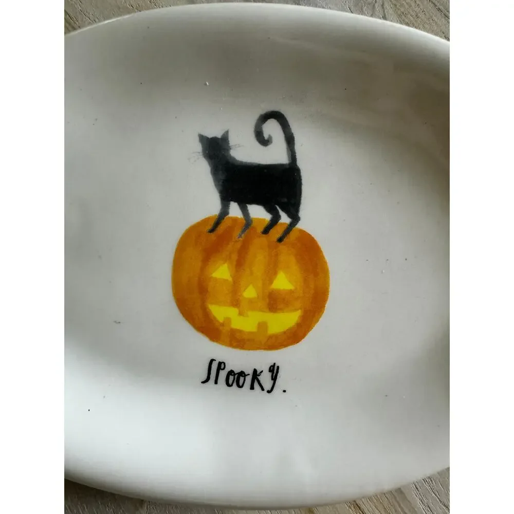 Set of 2 Rae Dunn Artisian Collection Hocus Pocus / Spooky Oval Plate Halloween